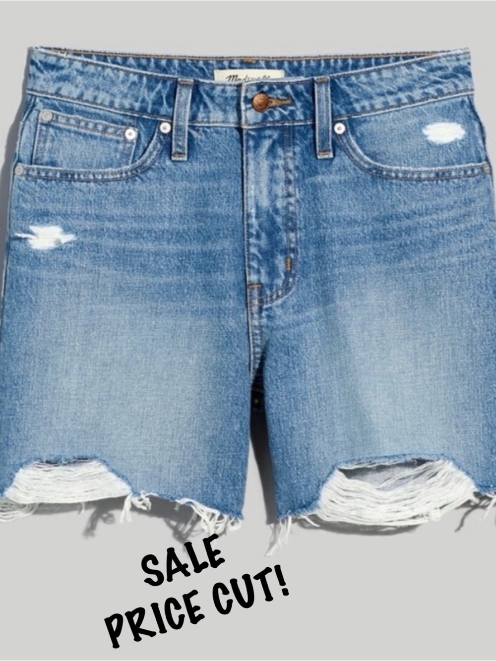 Madewell Distressed Slouch Denim Shorts - med Length size 27 baggy look slouch